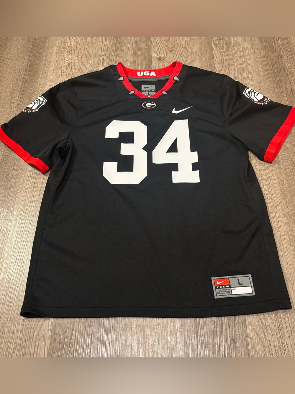 Georgia Bulldogs Football Jersey Large* Spike Collar Black Nike Team Dri Fit #34